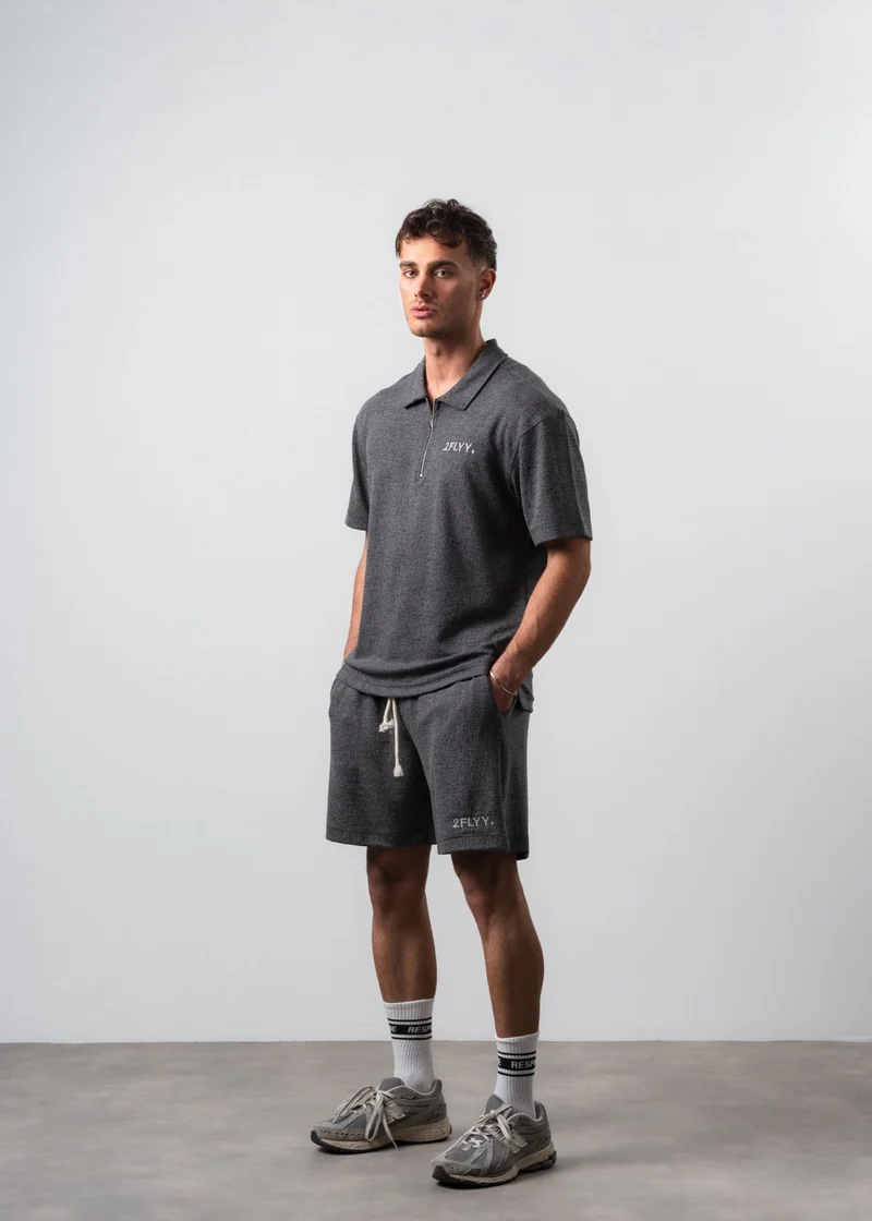 Men's 2Flyy Printed Half-Zip Regular Fit T-Shirt and Shorts Set, Black