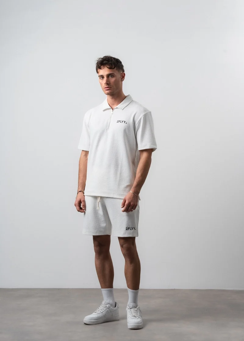 Men's 2Flyy Printed Half-Zip Regular Fit T-Shirt and Shorts Set, Ecru