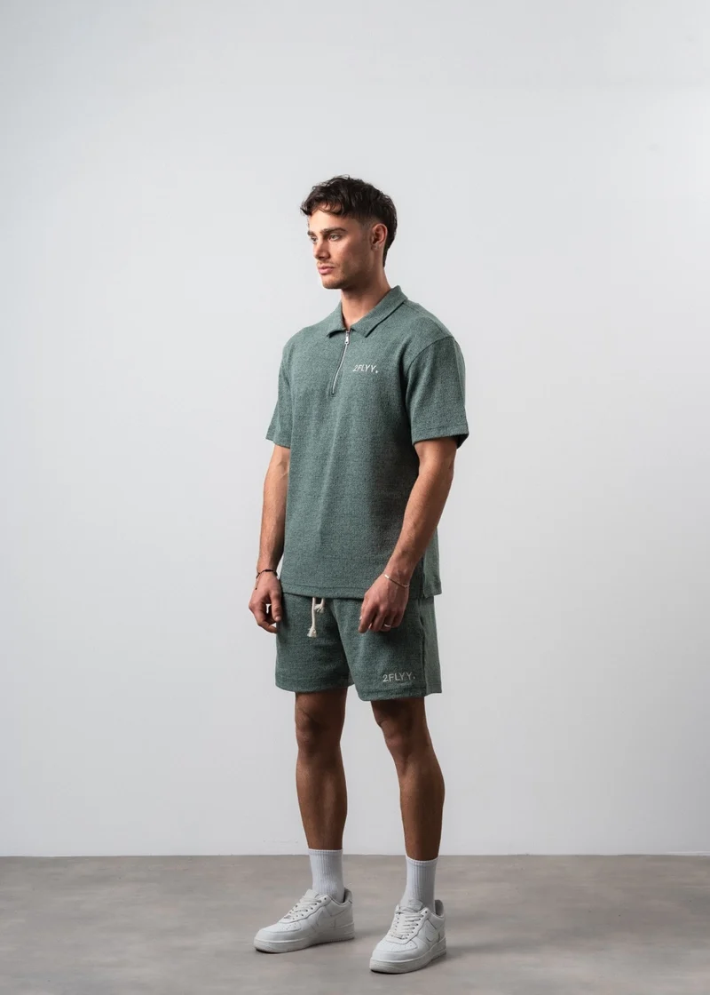 Men's 2Flyy Printed Half-Zip Regular Fit T-Shirt and Shorts Set, Green