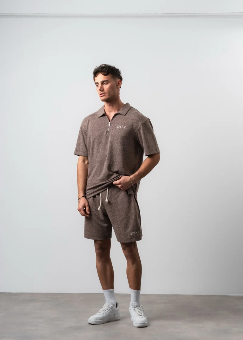 Men's 2Flyy Printed Half-Zip Regular Fit T-Shirt and Shorts Set, Brown