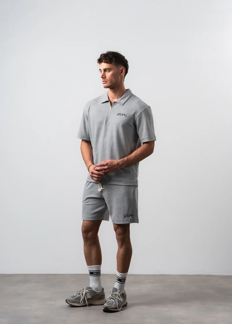 Men's 2Flyy Printed Half-Zip Regular Fit T-Shirt and Shorts Set, Grey