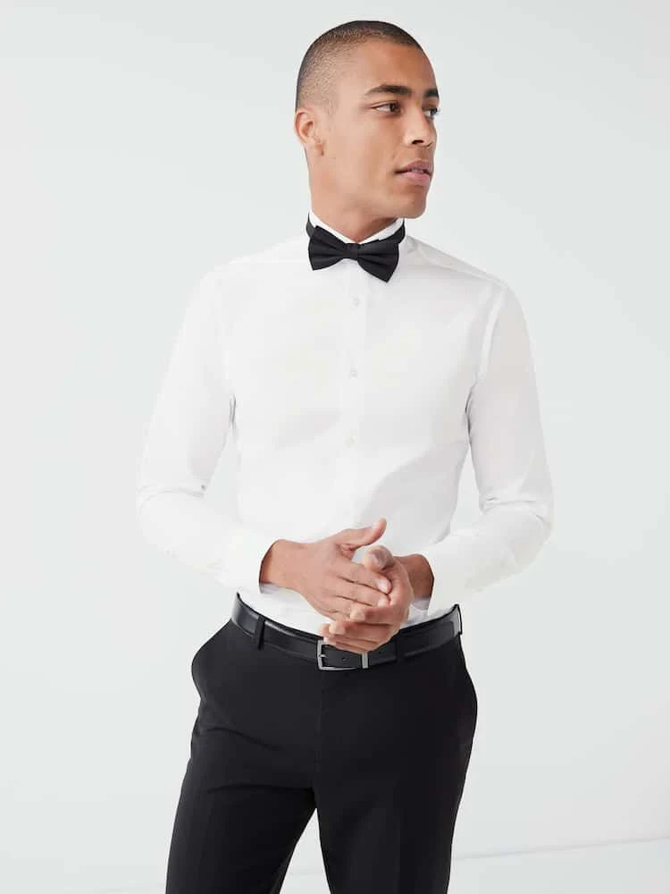 Easy Care Single Cuff Wing Collar Smart Slim Fit Shirt - White