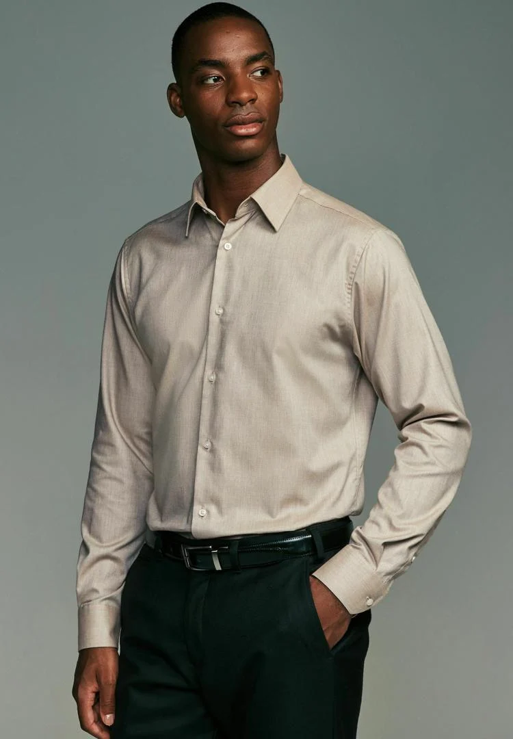 Textured Single Formal Slim Fit Shirt - Neutral Brown