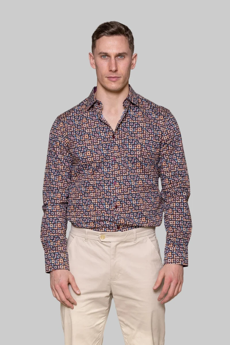 Beaumont Floral Shirt Bordeaux by Cutler