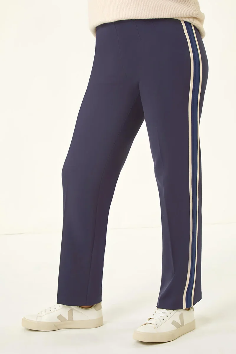 Navy Petite Side Stripe Ponte Trouser