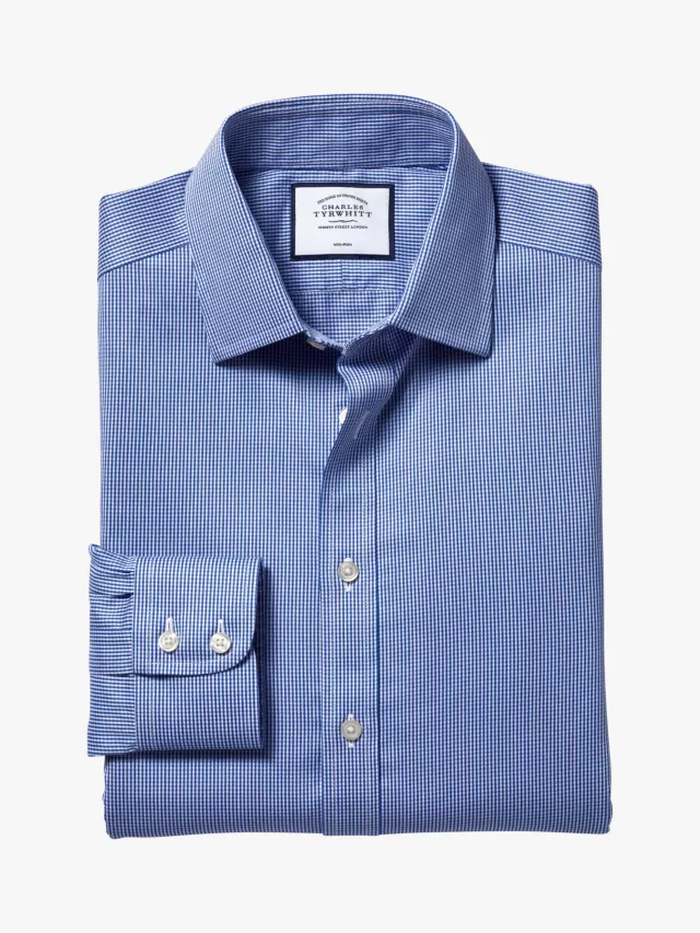 Non-Iron Puppytooth Extra Slim Fit Shirt - Royal Blue
