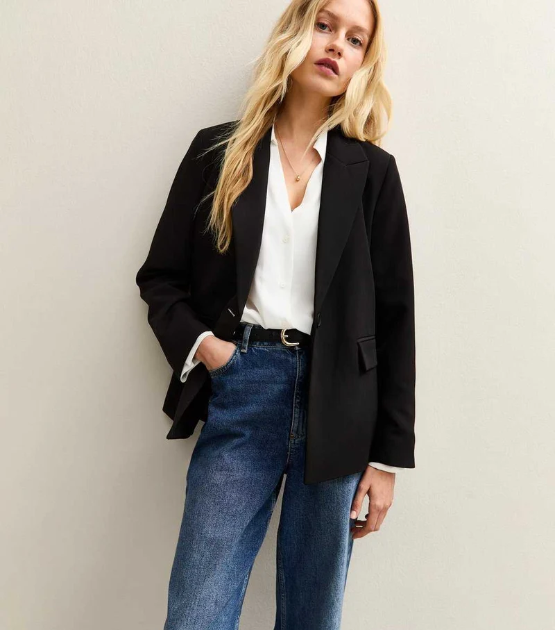 Black Single Breasted Blazer Jacket