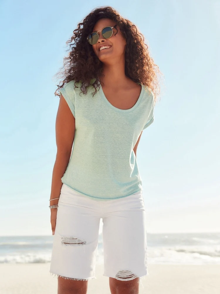 White Ripped Denim Bermuda Shorts