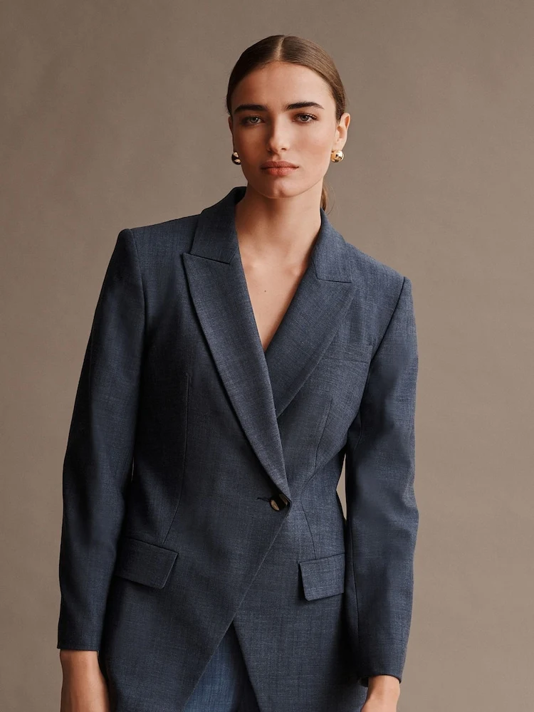 Blue Denim Look Asymmetric Blazer