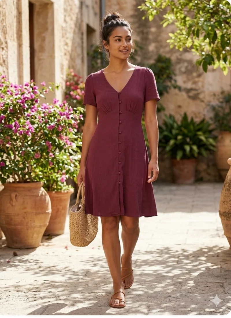 Button Front Vintage Tea Dress