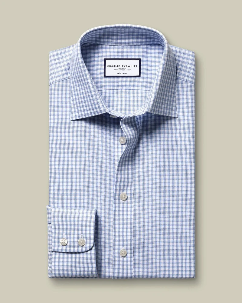 Non-Iron Royal Oxford Check Slim Fit Shirt - Blue
