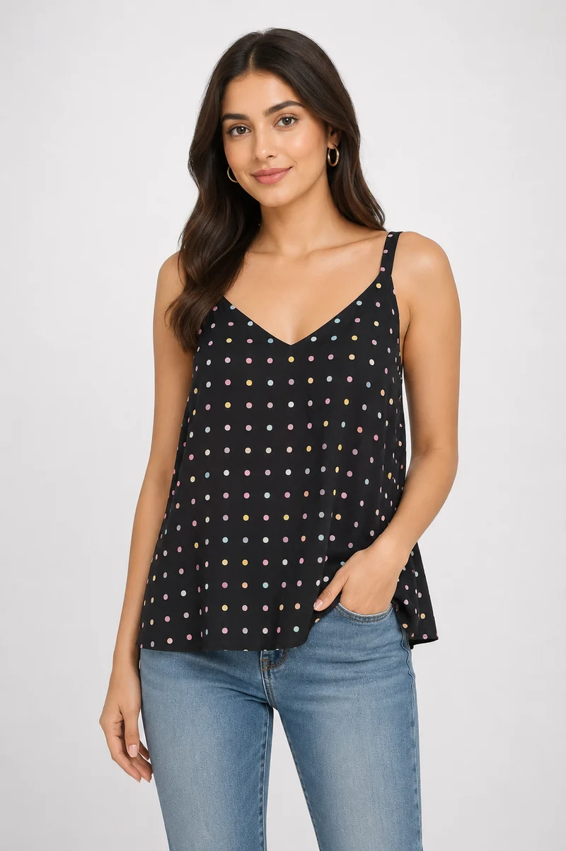 Black V Neck Spot Cami Top