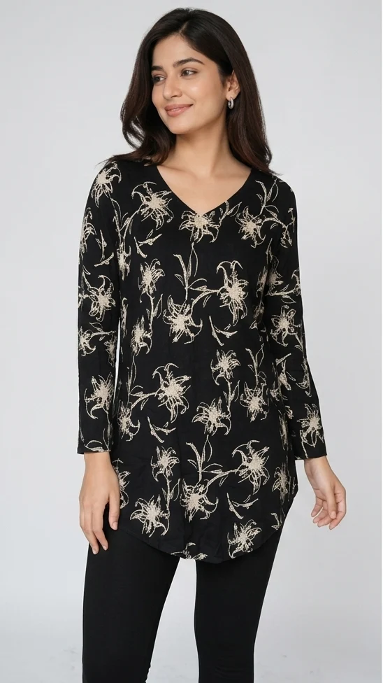 Tunic Black Print Top