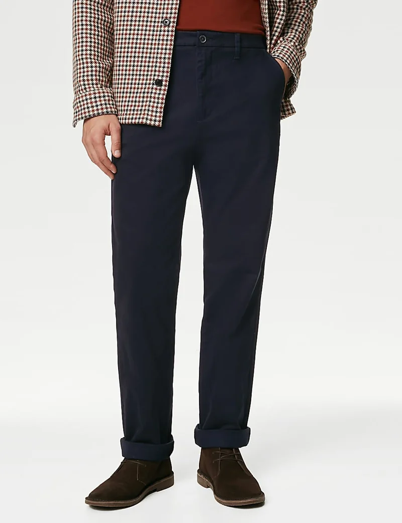 Regular Fit Stretch Chinos-Navy