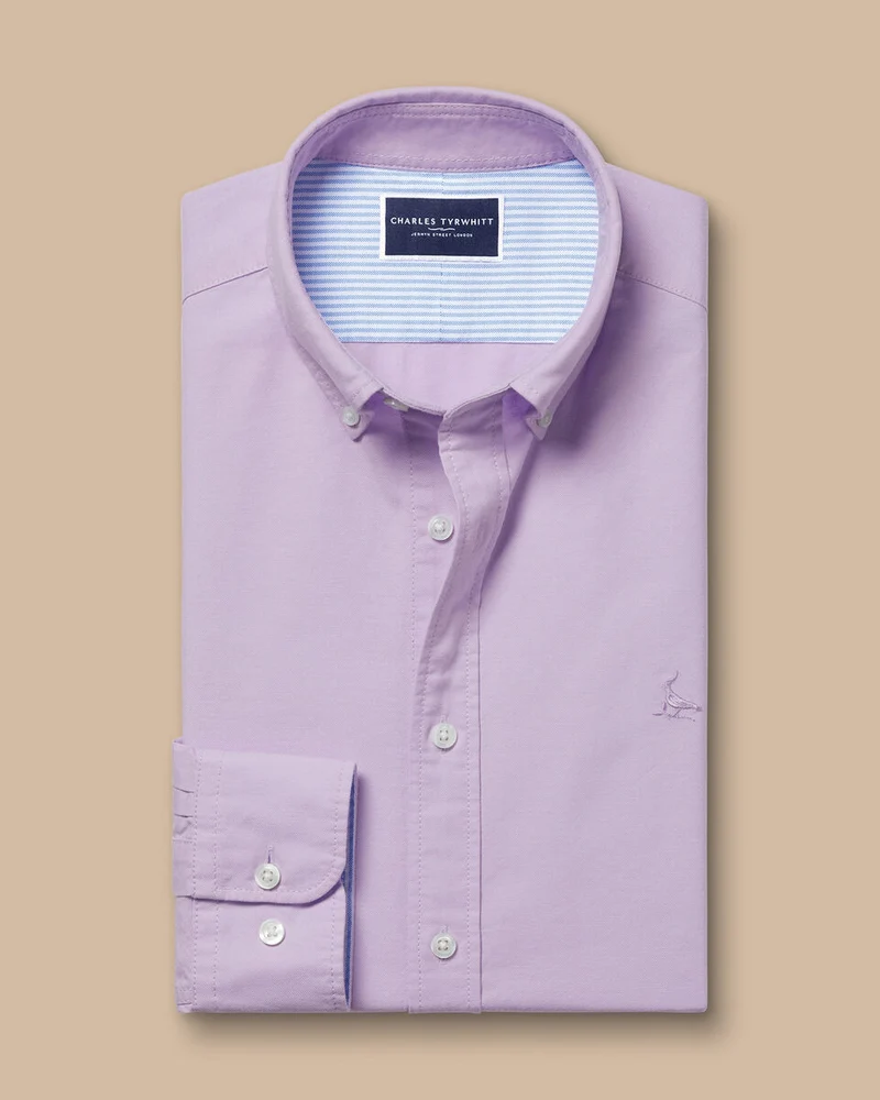 Stretch Washed Oxford Slim Fit Shirt - Lilac Purple