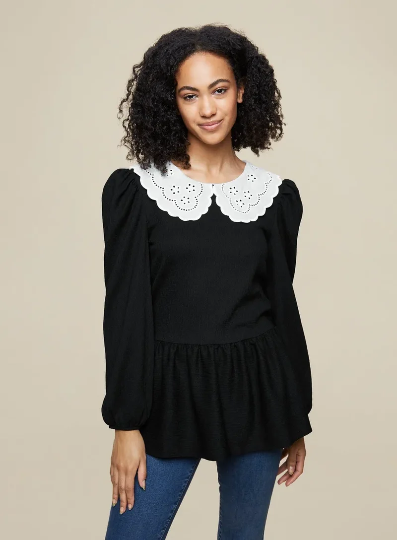 Tall Black Textured Jersey Top