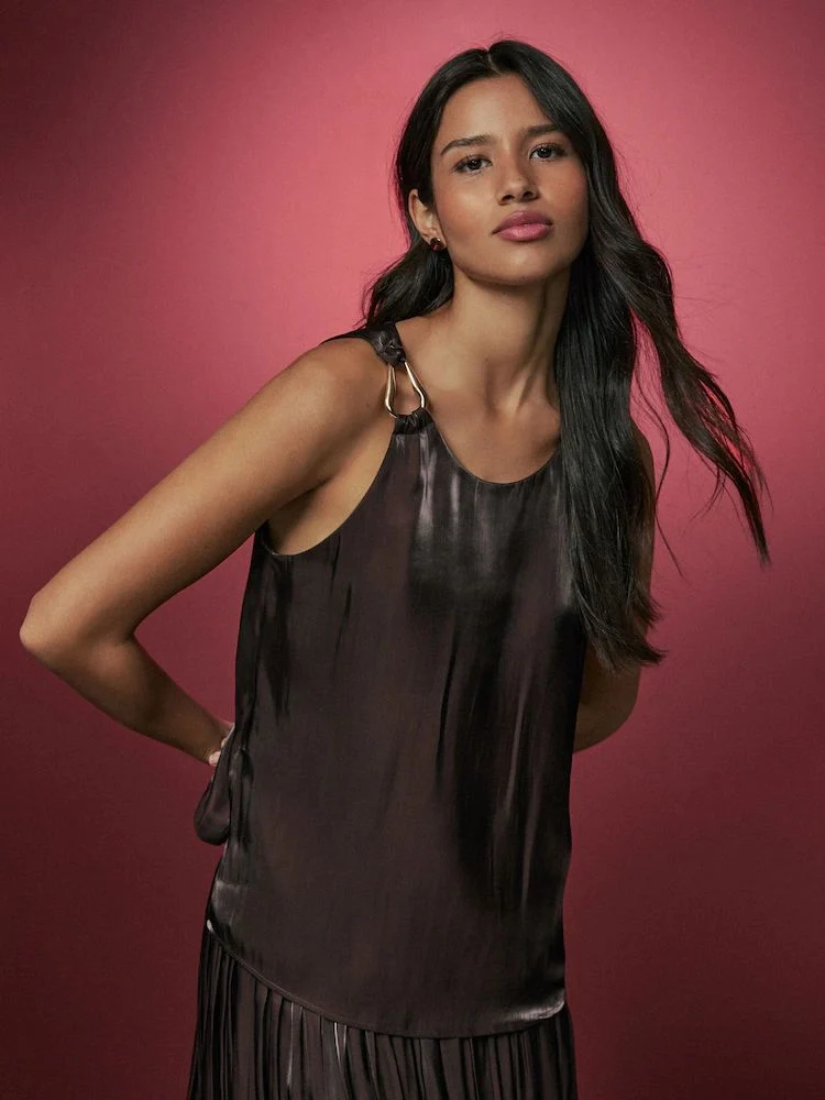 Chocolate Brown Metallic Scoop Neck Top