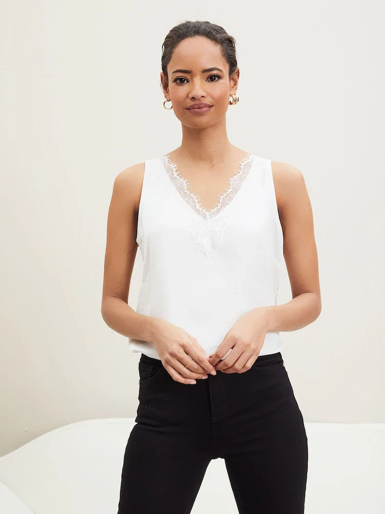 White Lace Trim Vest