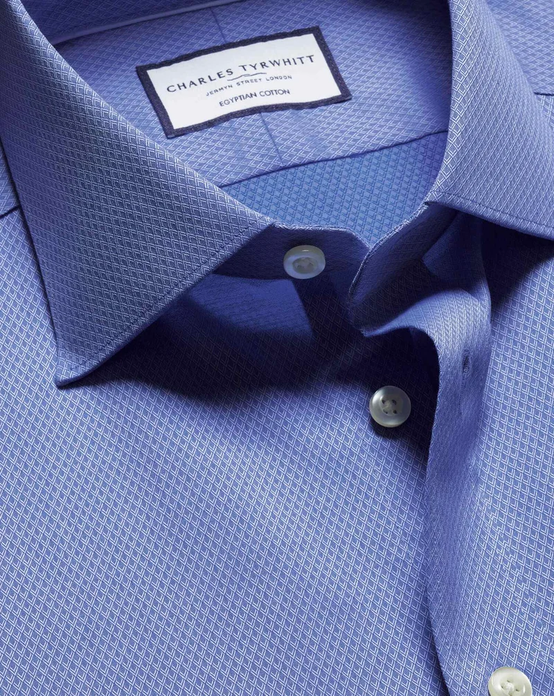 Double Cuff Extra Slim fit Egyptian cotton Ascot weave Shirt - Indigo Blue