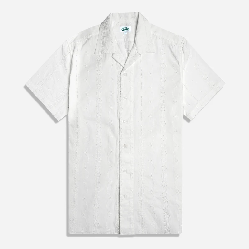 Embroidered Ivory Camp Collar Shirt