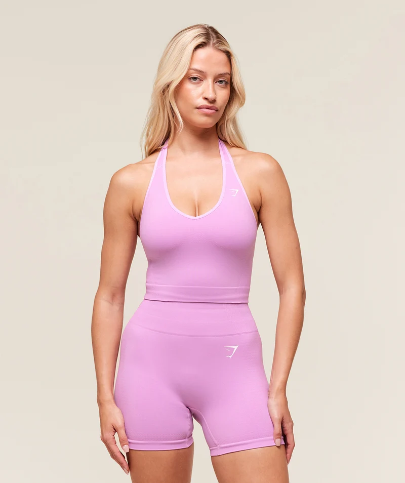 Gymshark Vital Halter Neck Tank With Shelf - Sour Pink/Marl