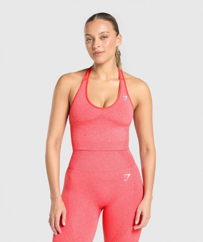 Gymshark Vital Halter Neck Tank With Shelf - Coral Red/Marl