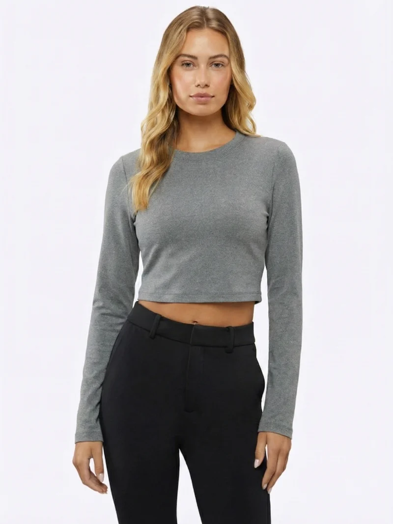 Long Sleeve Tomboy Tee Cropped | Heather Grey Slim-Fit Tomboy-Cotton™