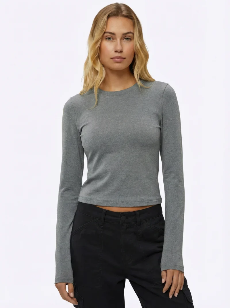 Long Sleeve Tomboy Tee | Heather Grey Slim-fit Tomboy-Cotton™