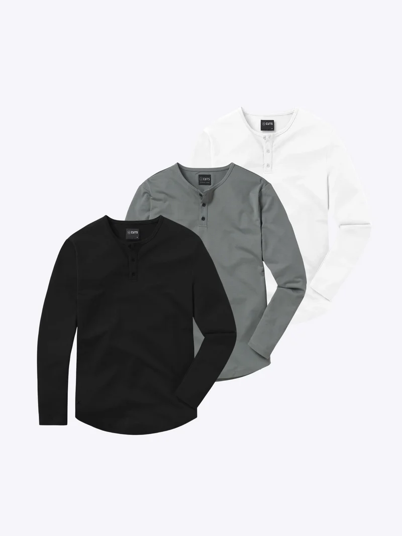 AO Long Sleeve Henley 3-Pack