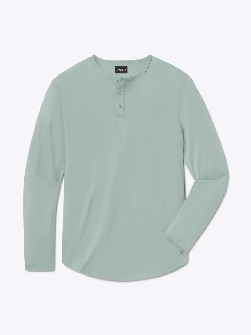 AO Long Sleeve Henley Curve-Hem Tee | Slate Grey Signature-Fit PYCA Pro®