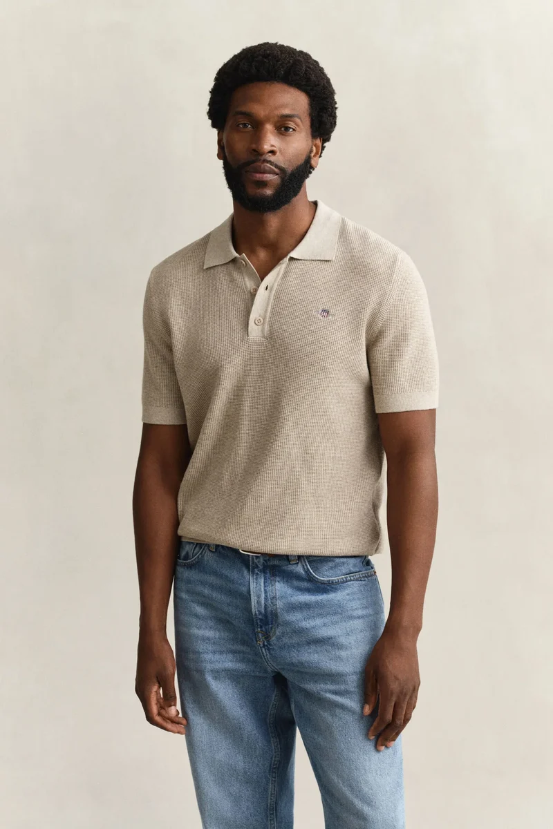MICRO TEXTURED COTTON SS POLO - 198 OAT MELANGE