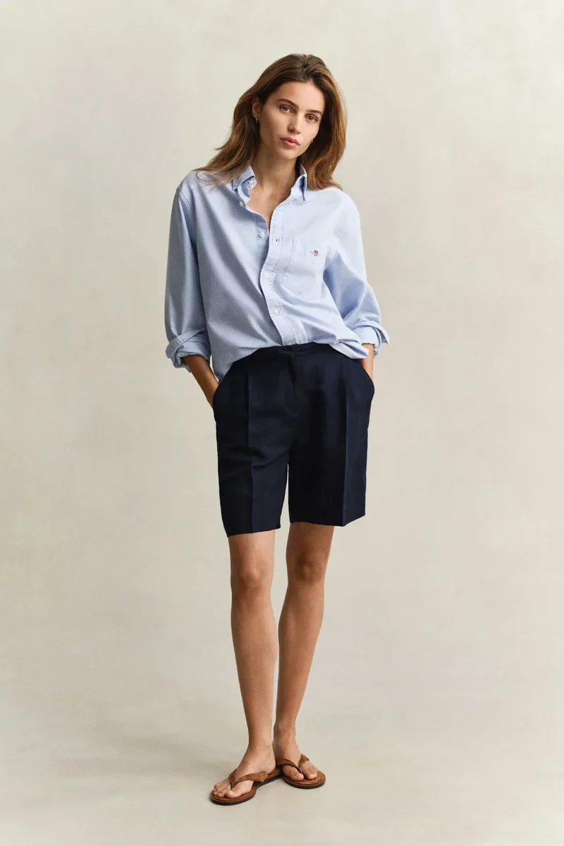 TAILORED LINEN BLEND SHORTS - 433 EVENING BLUE