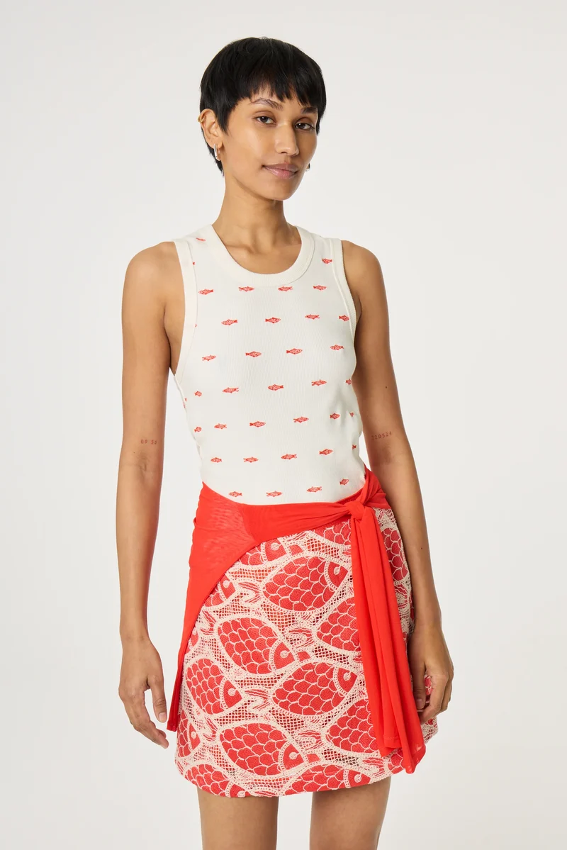 Tanja Jersey Tank - 0243 Cosy White/Tangerine Tango
