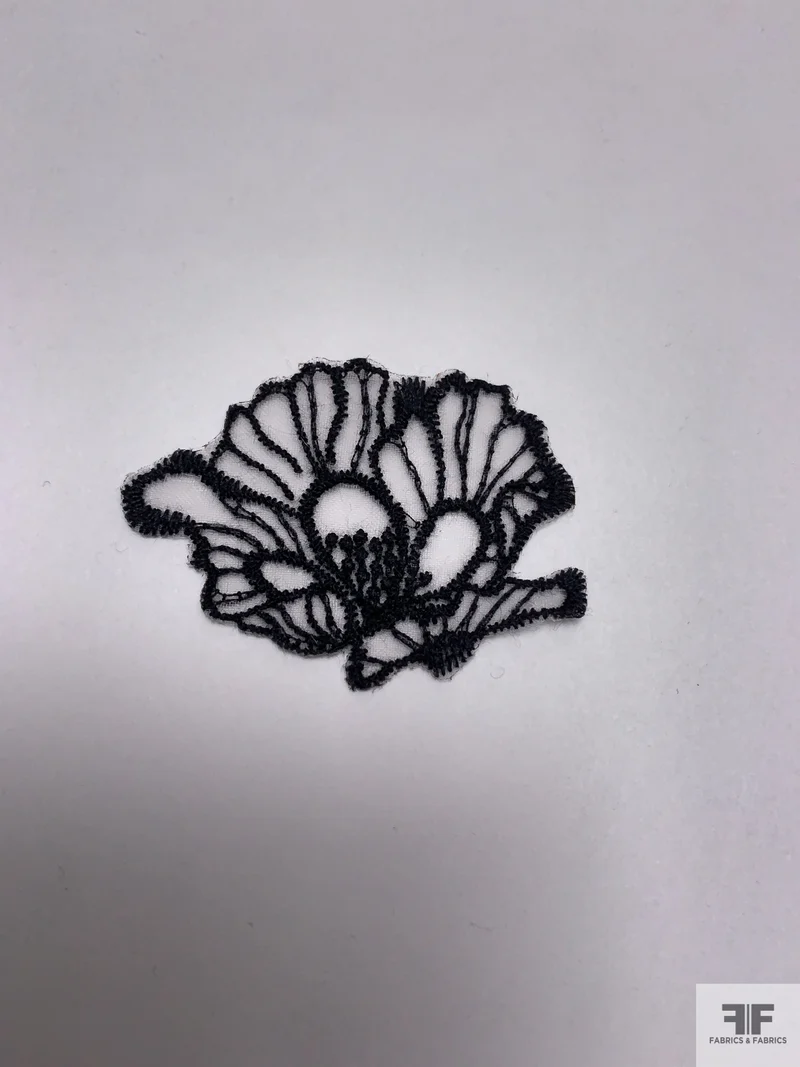 Blooming Poppy Embroidered Organza Applique Set - Black / White