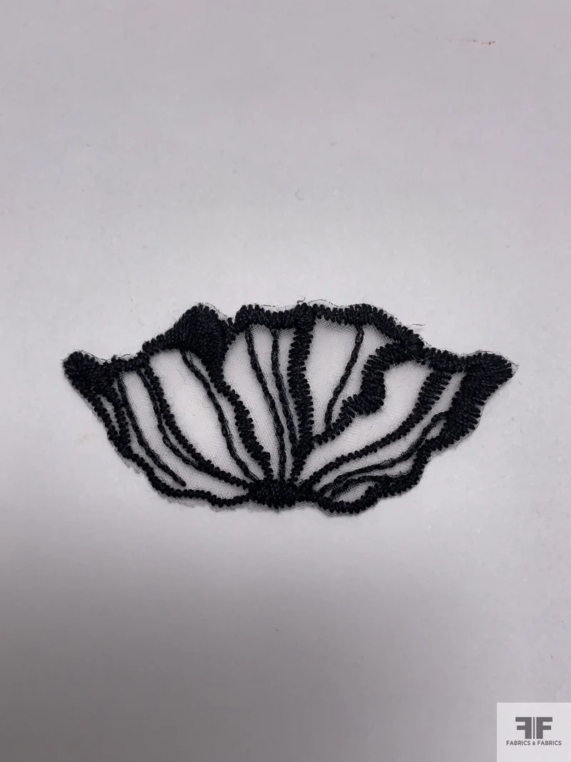 Budding Floral Embroidered Organza Applique Set - Black / White