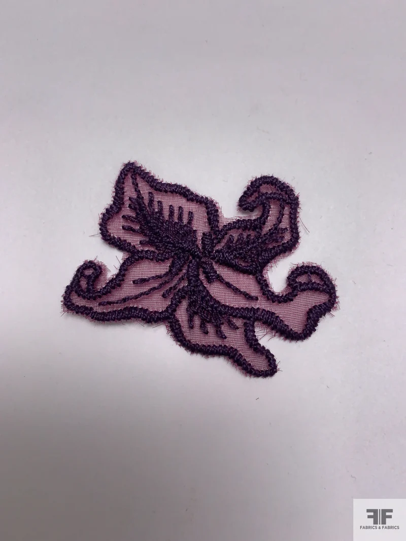 Small Lily Embroidered Organza Applique Set - Dark Plum