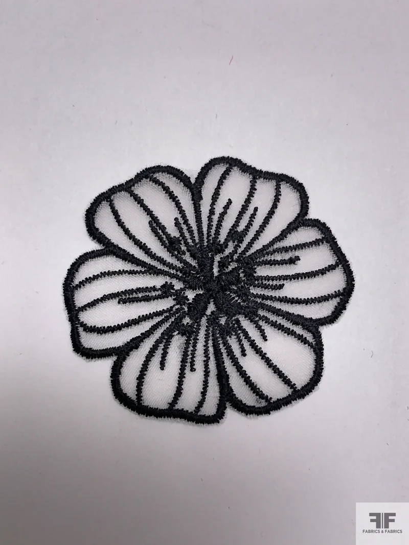 Small Wild Rose Embroidered Organza Applique Set - Black / White