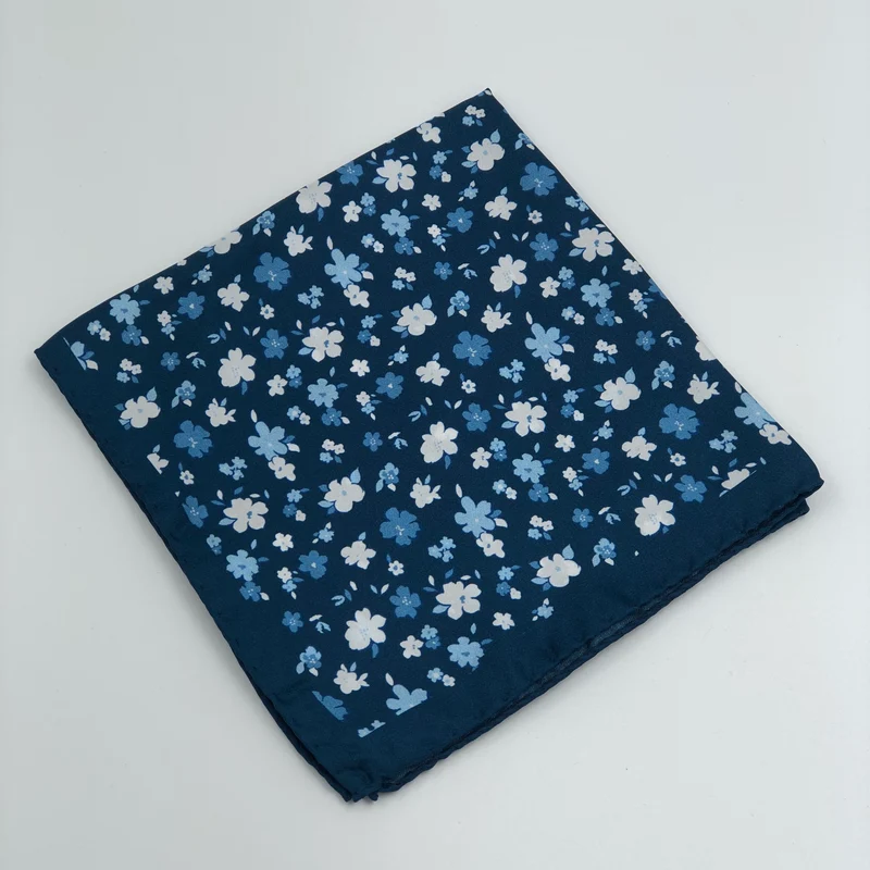 Monti Castello Navy White Fresh Print Pocket Square