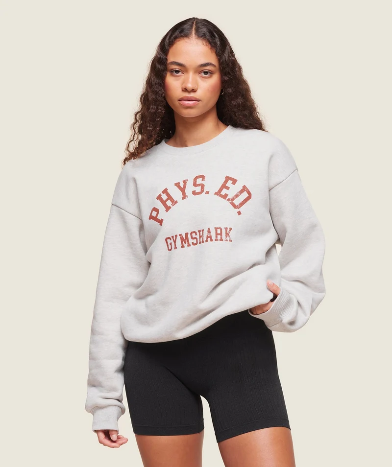 Gymshark Phys Ed Crew Neck Sweatshirt - Light Grey Core Marl