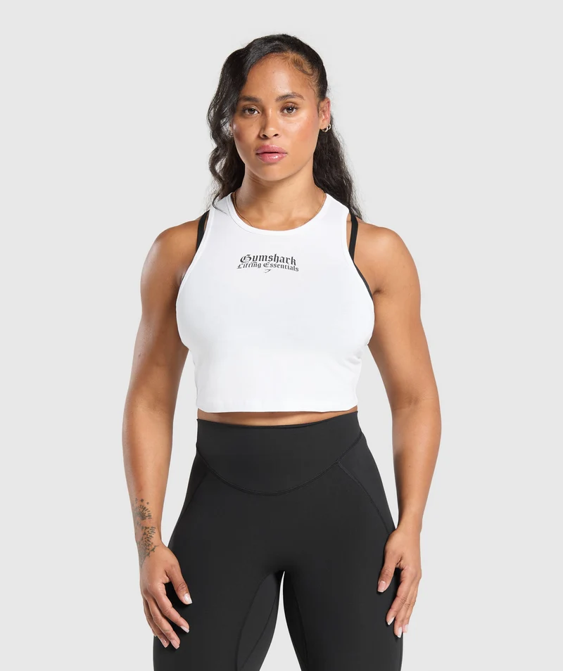 Gymshark Lifting Essentials Cropped Tank - White