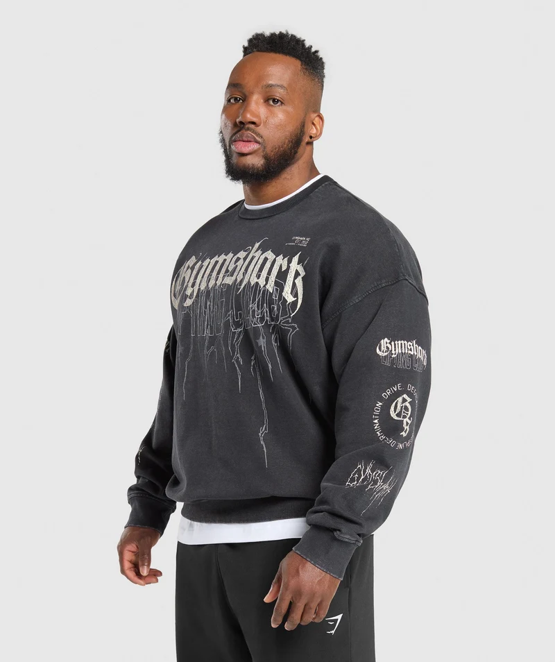 Gymshark Distressed Graphic Crew - Black/Wash