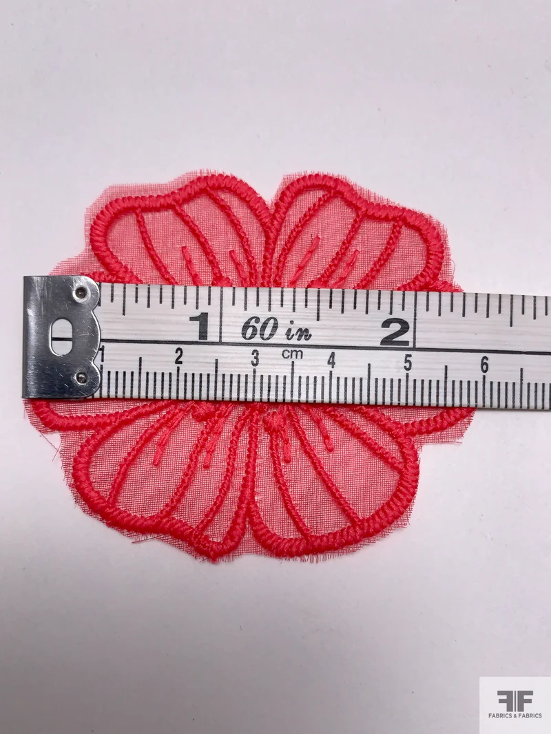 Small Wild Rose Embroidered Organza Applique Set - Raspberry