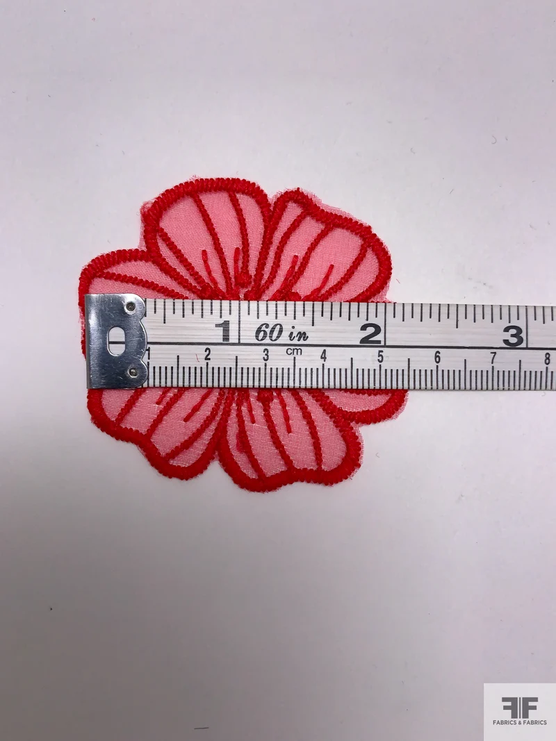 Small Wild Rose Embroidered Organza Applique Set - Red