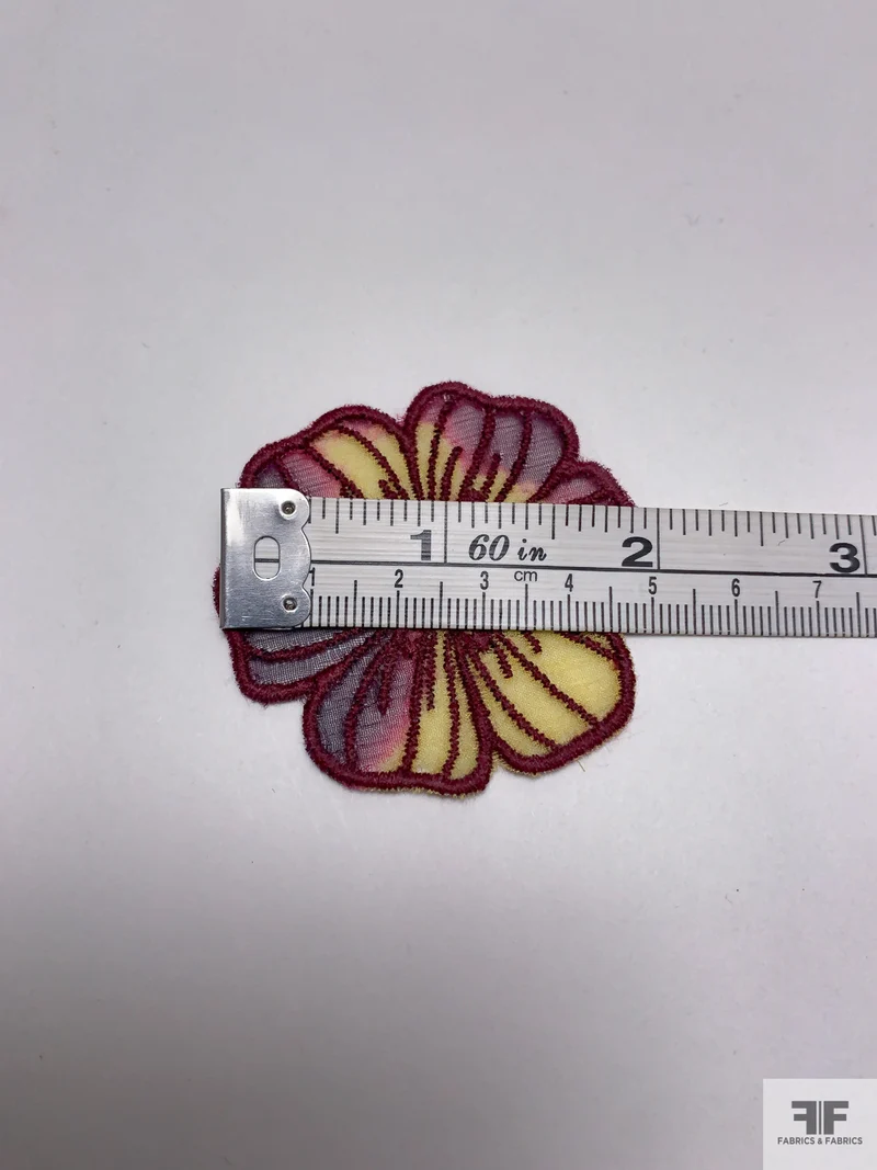 Small Wild Rose Embroidered Organza Applique Set - Yellow / Plum / Purple