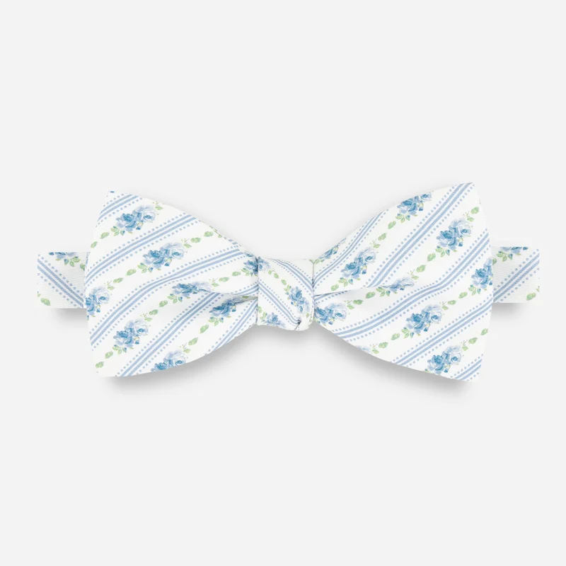 Winner's Circle Floral Stripe Light Blue Bow Tie