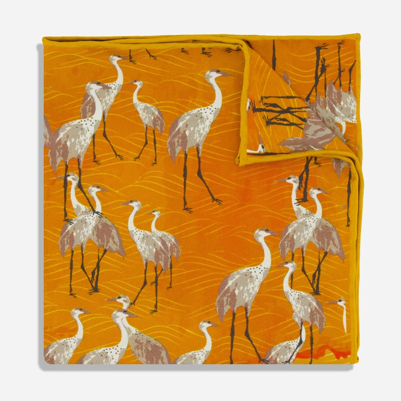 Wetlands Cranes Burnt Orange Pocket Square