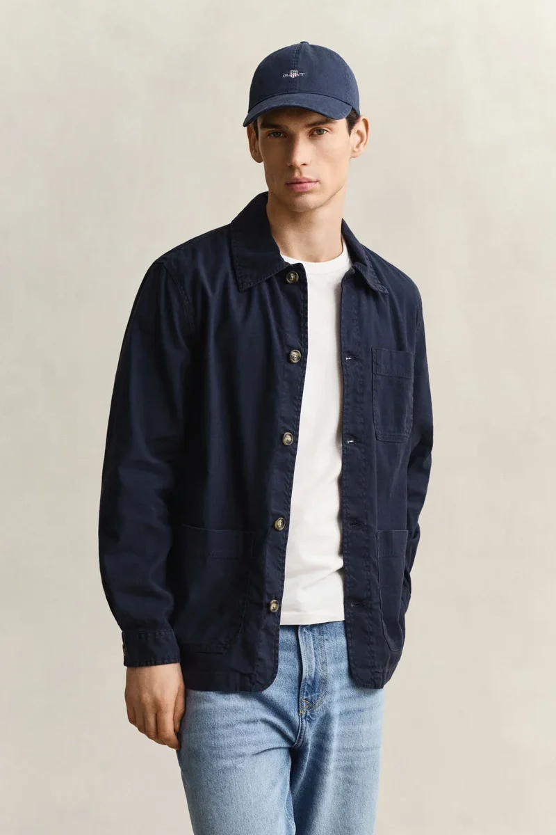 REG COTTON / LINEN OVERSHIRT - 433 EVENING BLUE