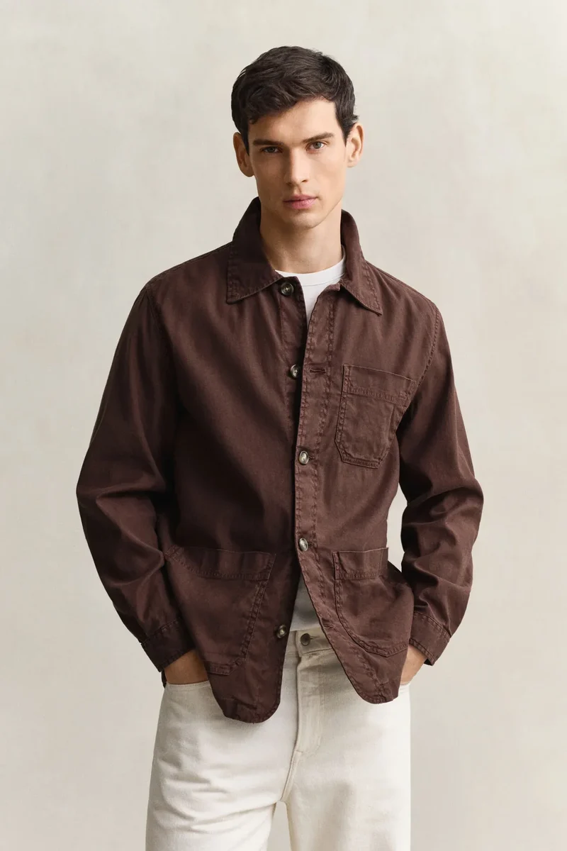 REG COTTON / LINEN OVERSHIRT - 274 Rich Brown