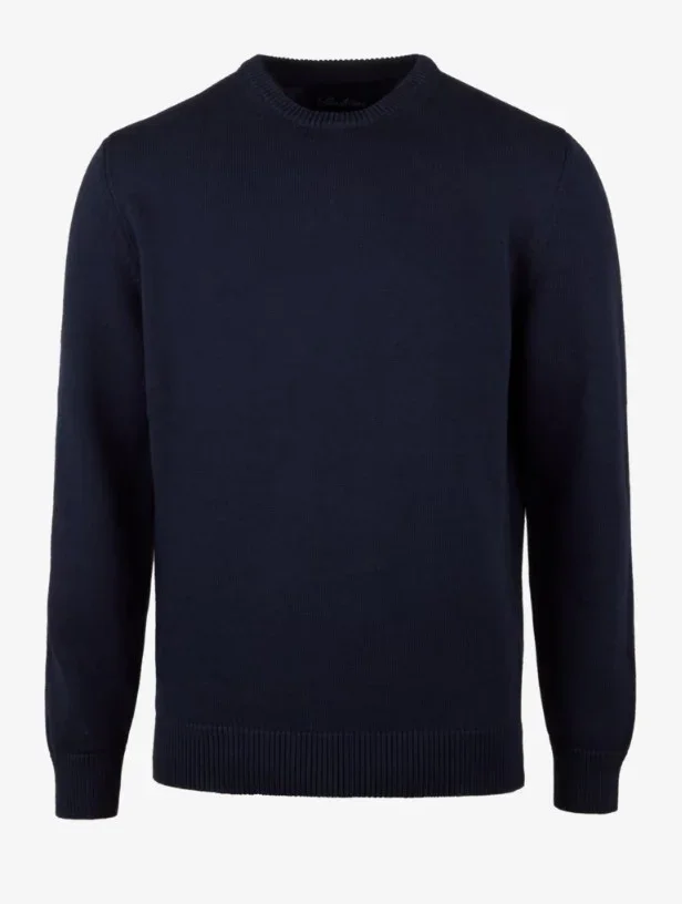Sweater Knitted Crew Neck Organic Cotton - 180 Navy