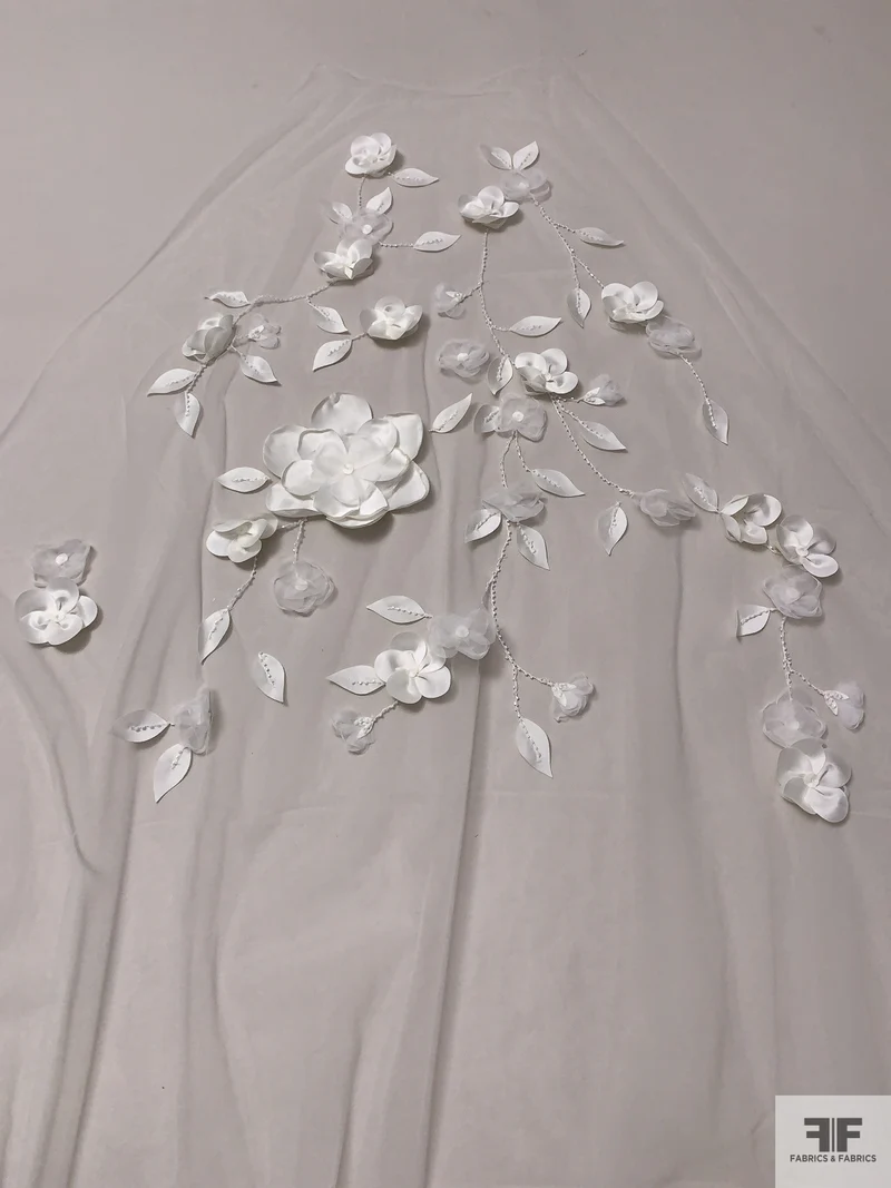 Bridal Tulle with Beaded Embroidery and 3D Flowers 3-Piece Skirt Set - Light Ivory
